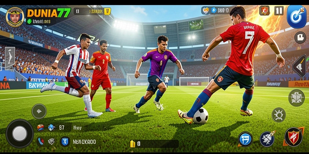 Tangkapan layar dari gameplay DUNIA77 menampilkan aksi seru olahraga.