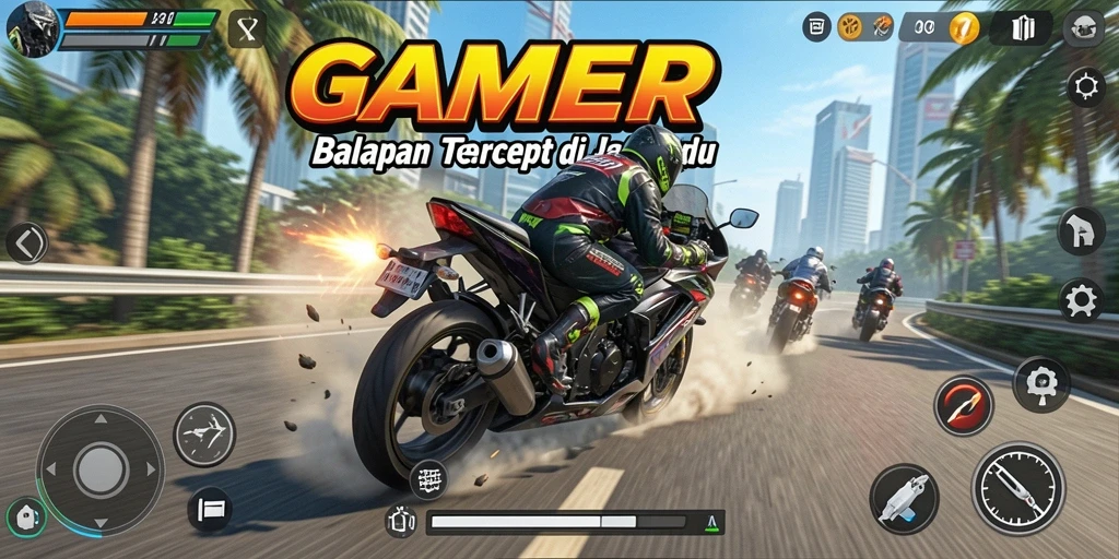 Screenshot GAMERP menampilkan balapan motor yang seru dan grafis menawan.