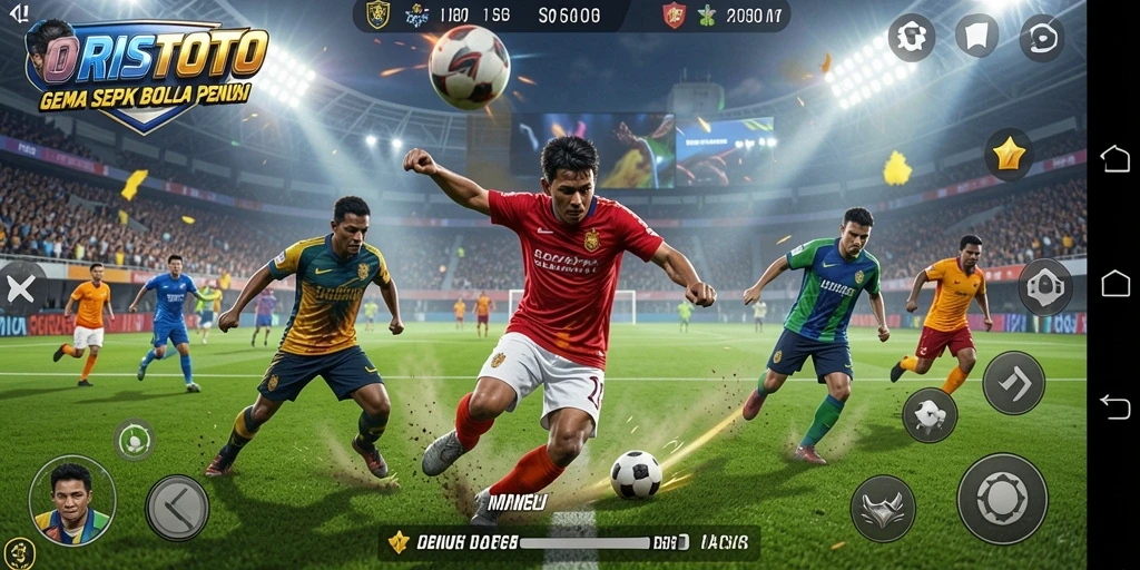 Tampilan gameplay menarik dari ORISTOTO yang menunjukkan aksi sepak bola.