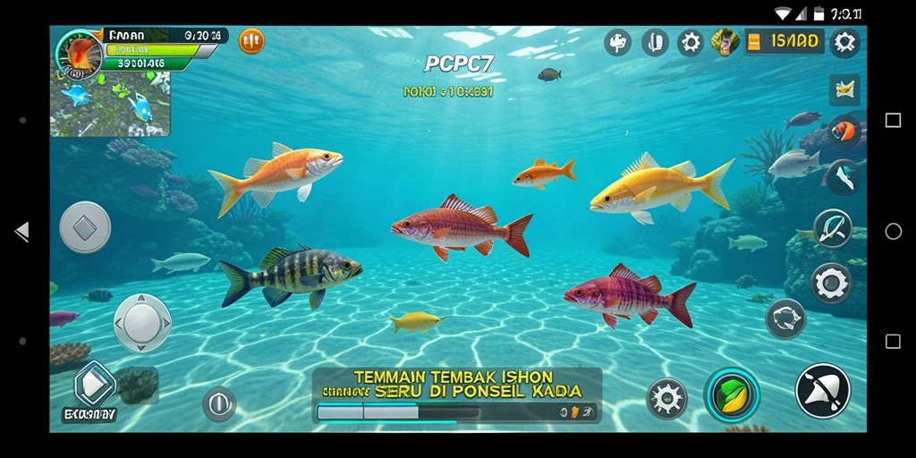 Screenshot gameplay PCPC7 menunjukkan aksi seru tembak ikan.
