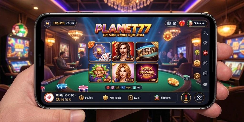Screenshot PLANET77 menunjukkan dealer langsung dan gameplay menarik.