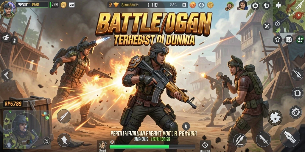 Screenshot utama RP6789 menampilkan pertempuran intens dalam arena Battle Royale.