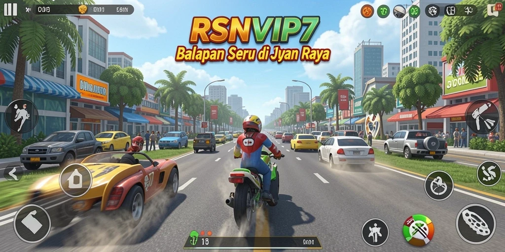 Tampilan gameplay RSNVIP7 yang mendebarkan dengan mobil balap cepat.