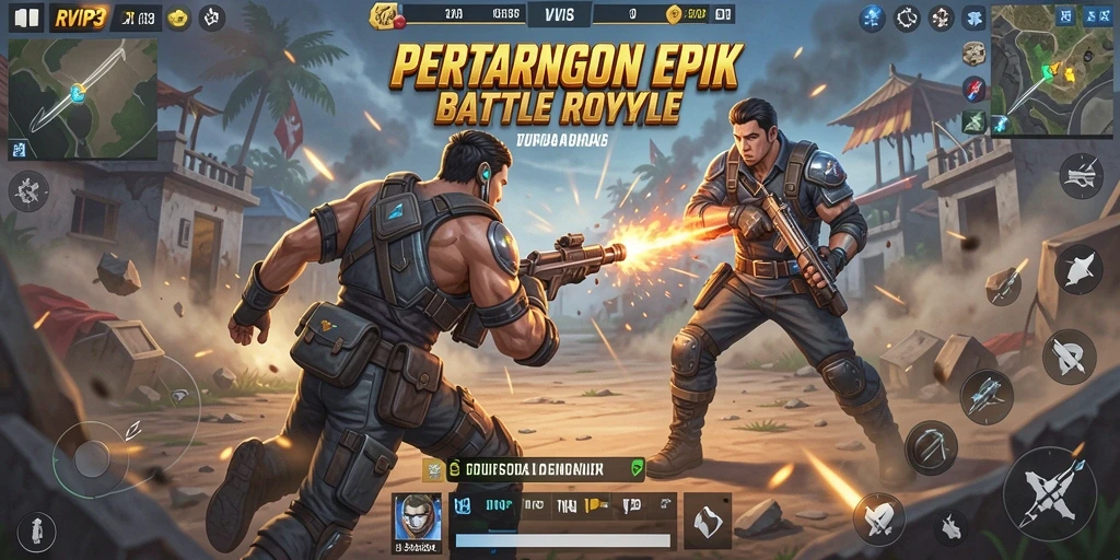 Gameplay seru RVIP3 Battle Royale di medan perang.