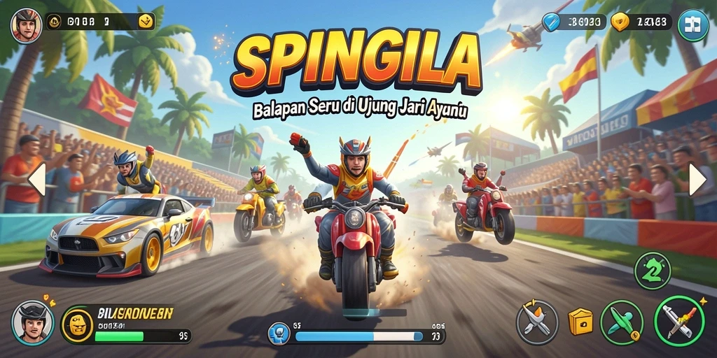 Tampilan gameplay SPINGILA yang menegangkan dan penuh aksi balapan.